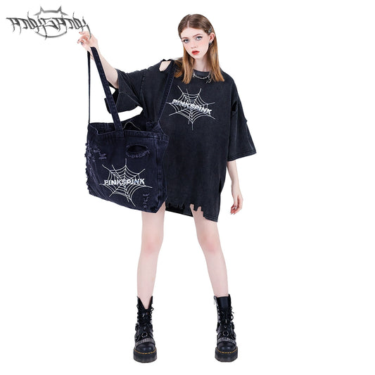 Spider Web Denim Bag