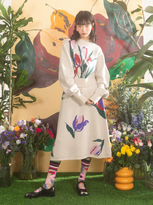 Tulip Jacquard: ensemble de jupe en laine mérinos