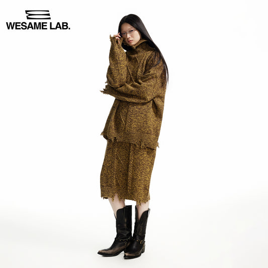 가을과 겨울 새로운 꼬인 꽃 손상된 불규칙적 인 불규칙한 핏 그레이 모피 가장자리 긴 치마 여성을위한 반 치마