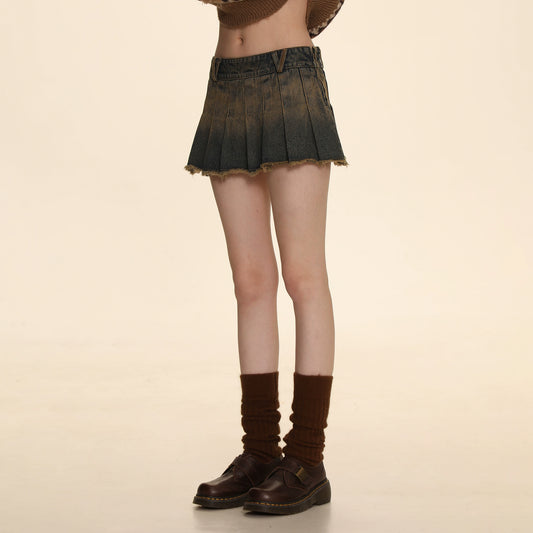 Gonna a pieghe in denim stile Wasteland