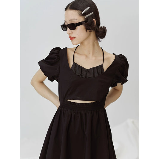 الفقاعة الأكمام -الفستان الأسود المفتوح