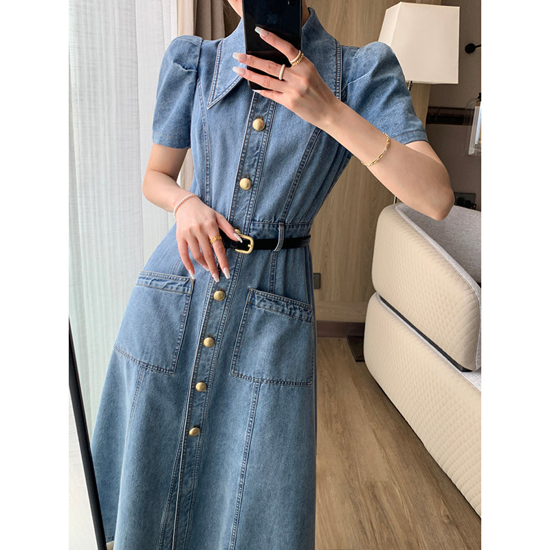 Midi Denim Blue Denim Dress Outfit 2024 New Korean Womens Denim Slim Dress Long Sleeve Fashion Midi Denim Blue Denim Dress Outfit 2024 New Korean Womens Denim Slim Dress Long Sleeve Fashion