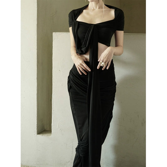 Set de punto de cadera de envoltura de Venus negro