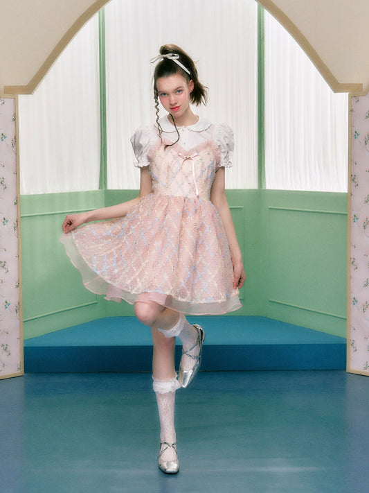 Vestido de correa de gasa a cuadros