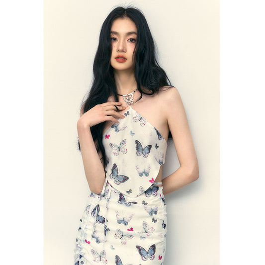 Sky Silk Butterfly Lacing Skirt Set