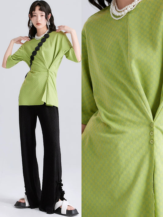 original design looks great when worn casually, versatile split chessboard plaid round neck short sleeved T-shirt 2023