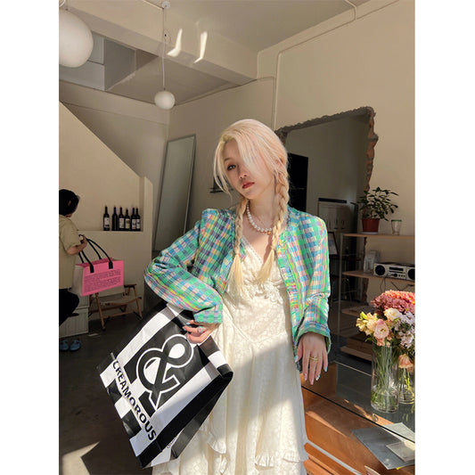 Woven Plaid Coat Set