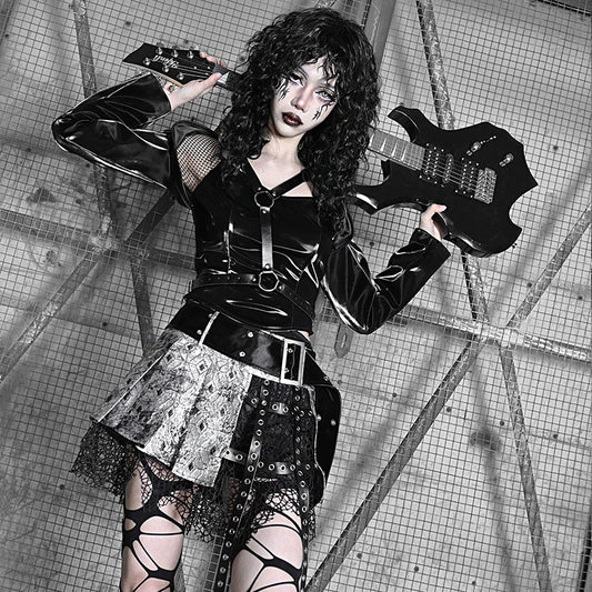 Punk PU Winged Net Slim Top