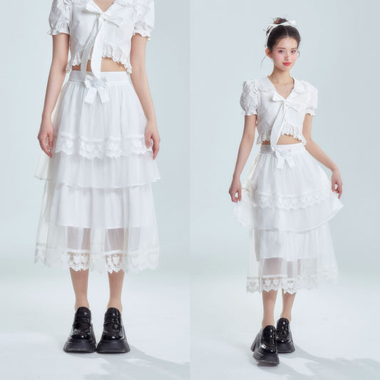 White Mesh Lace Fairy Skirt