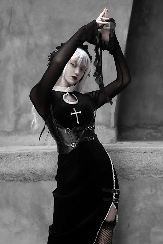 Dark Gothic Cross Embroidered Dress