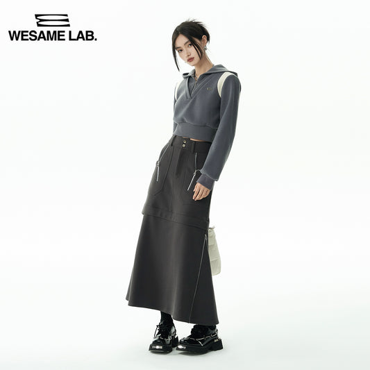 오리지널 디자인 감각 짧은 캐주얼 대비 통근 v 넥 가짜 가을과 겨울에 여성을위한 2 피스 후드 스웨터