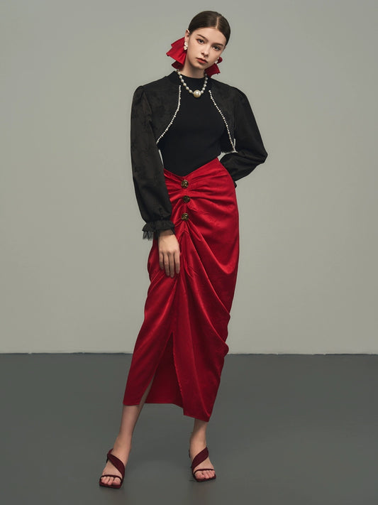 레드 자카드 크리스마스 치마