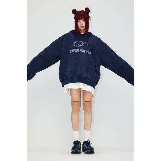 Meta símbolo impreso roto, tallado a mano y sudadera con capucha de jarra vieja y molida