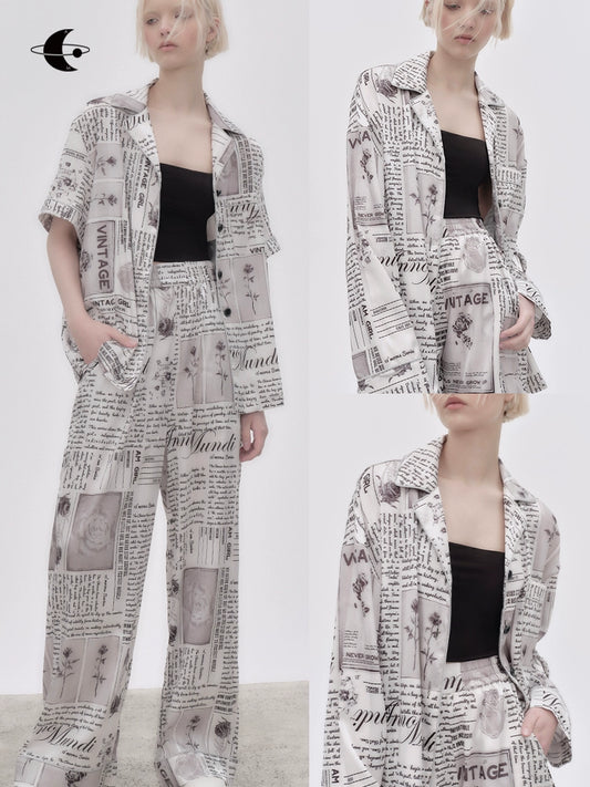 Newspaper Print Pajama Set