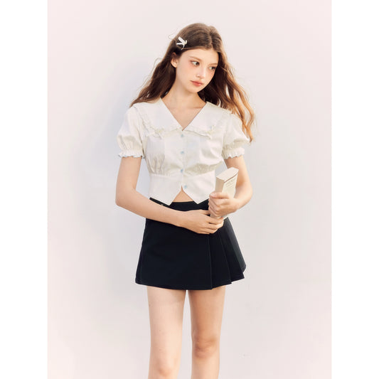 White Lapel Waist Shirt