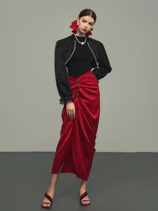 진주 검은 색 짧은 코트