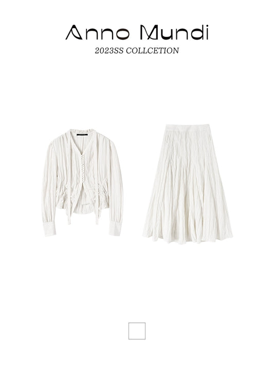 French V-neck Shirt Set