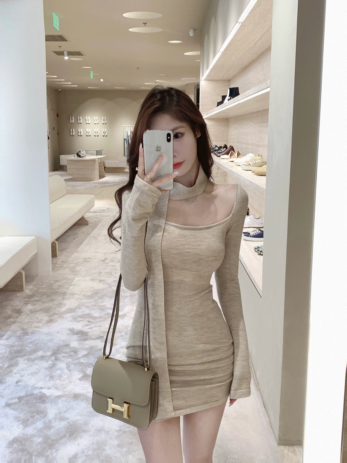 Knit Dress with Waist Fold by Fuxiang