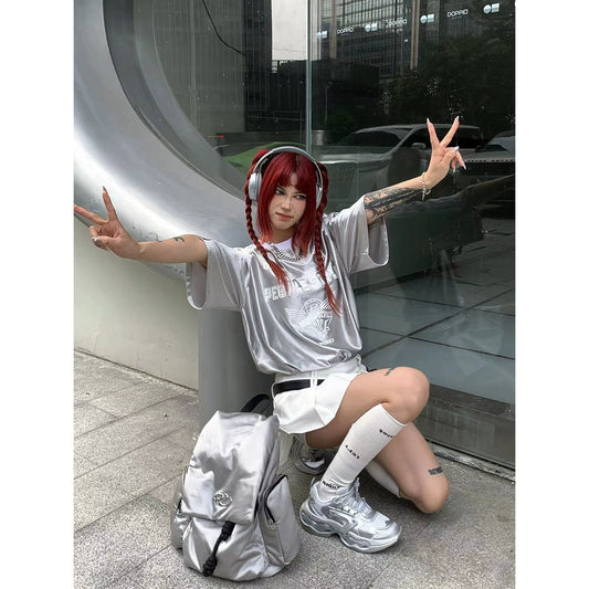 Diseño de marca de camisetas con recubrimiento plateado Bright American Retro Sportswear Top de manga corta