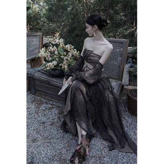 Silk Brown Flowing Long Vestido