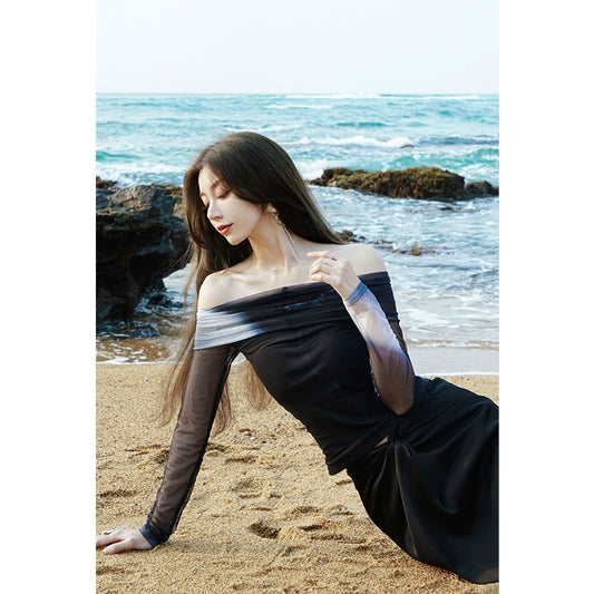 Футболка с сеткой с печеной на плече: ранняя осень