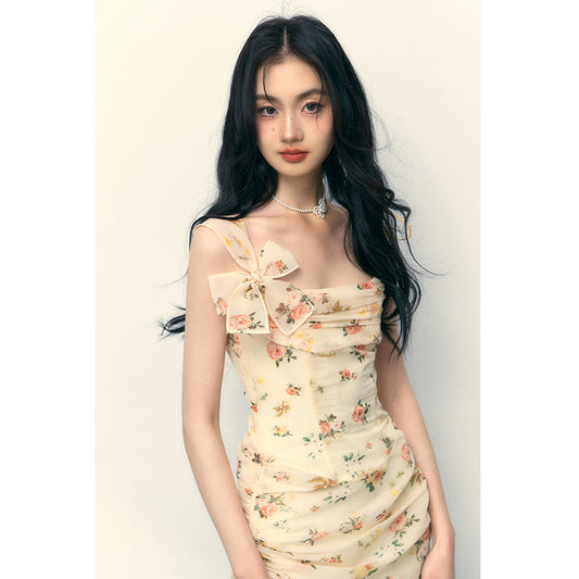 Dusk Oil Painting Drawstring Strap Dress