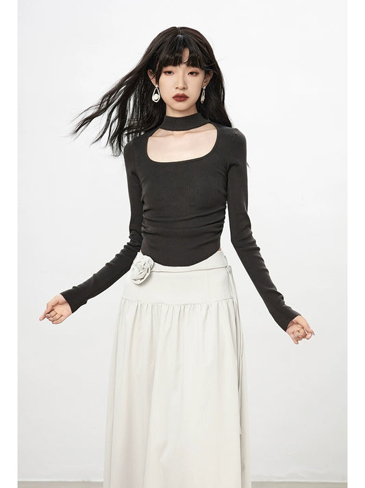 Chemise tricotée au cou carré