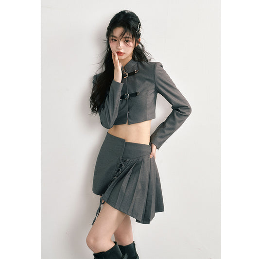 Grey Leather Buckle Two-Piece