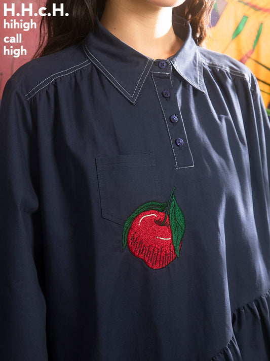 Apple rouge: Robe à manches longues irrégulières de la Marine