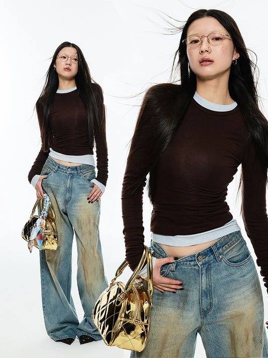 Camiseta básica ajustada con cuello redondo