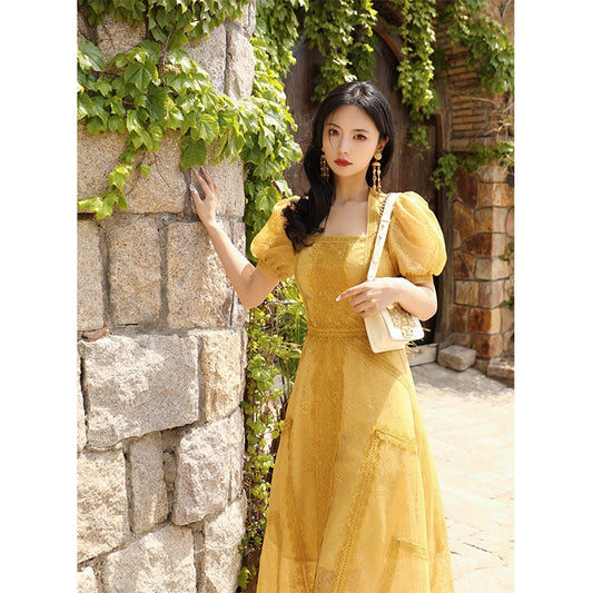 Capri Lace Splice Waist Dress