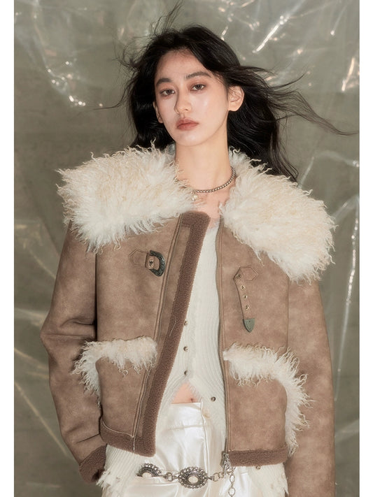 موجة المياه المصنوعة يدويًا -معطف فرو ودود