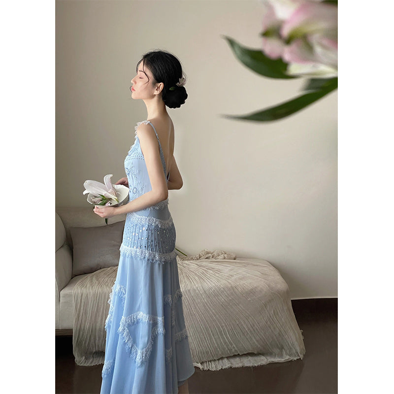 sachin and babi light blue dress Parker Womens Beaded‎ Dress 100% Silk Floral Boho Special Event Holiday  Fairy XS main image 0