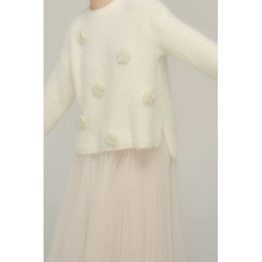 플로럴 프론트 짧은 스웨터