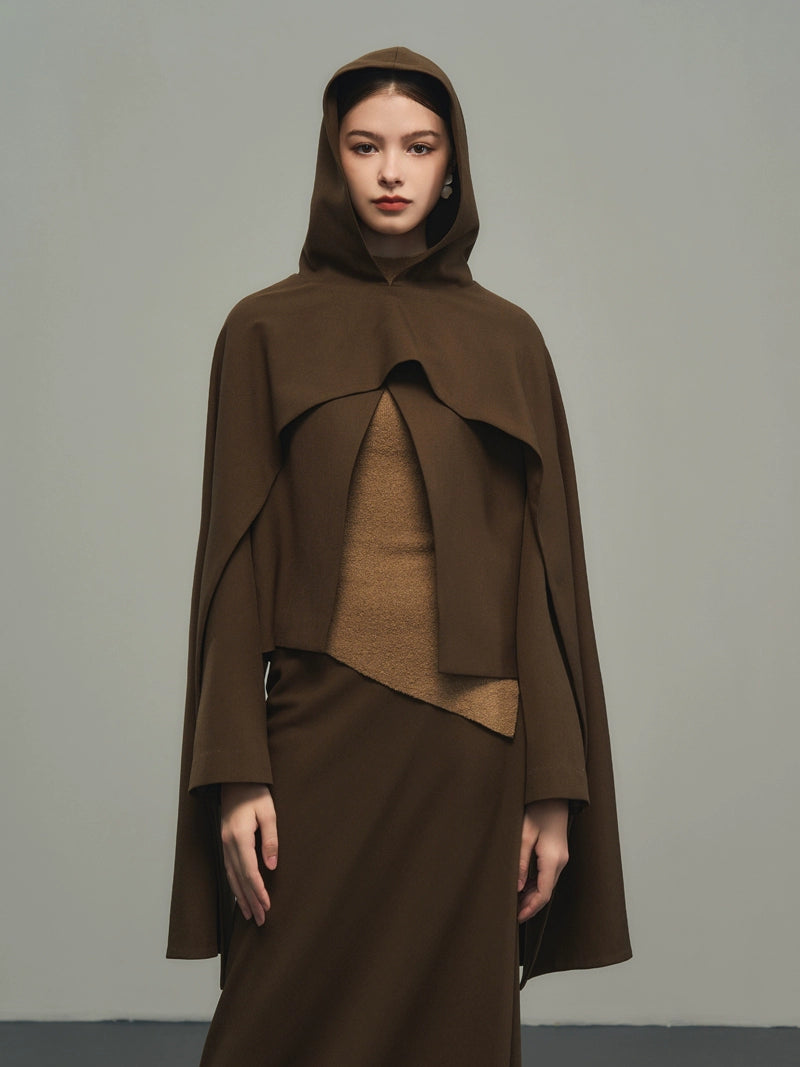 갈색 후드 스카프 숄