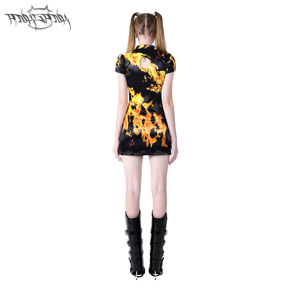 Electric Moon Flame Qipao Dress - S / Black stock Electric Moon Flame Qipao Dress - S / Black stock