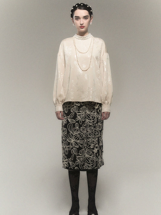 살구 높은 목 셔츠