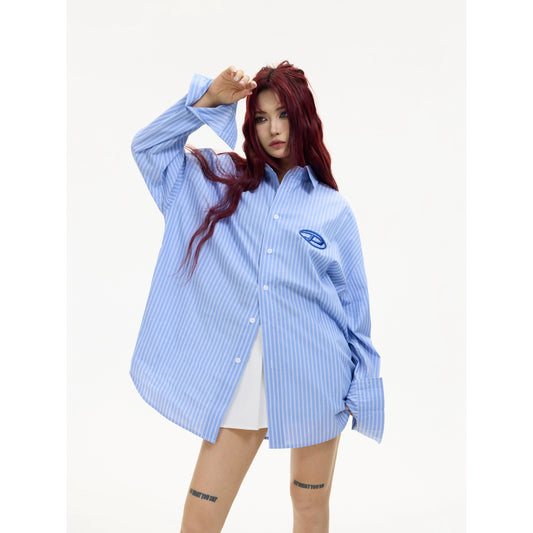 Embroidered Blue and White Stripes - Casual Shirt