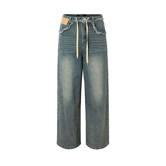 2022 새로운 빈티지 화려한 울창한 거리 느슨한 하이 허리 스트레이트 다리 청바지 가을과 겨울에 여성을위한 청바지