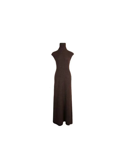 Warm Mohair Knit Sleeveless Base Dress – Hepburn High-Neck Style