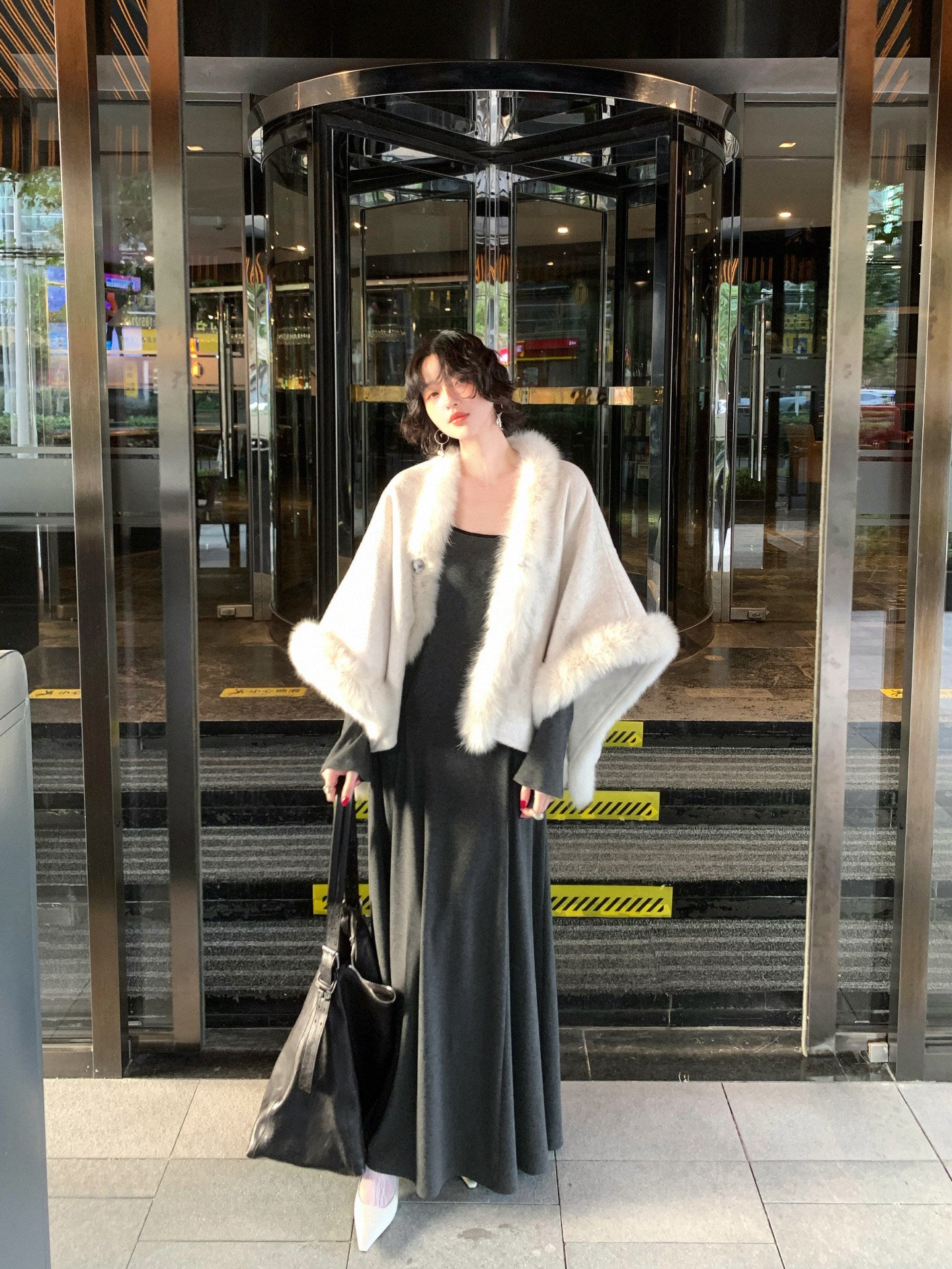 Plain Shadow Scarf-Neck Maxi Dress