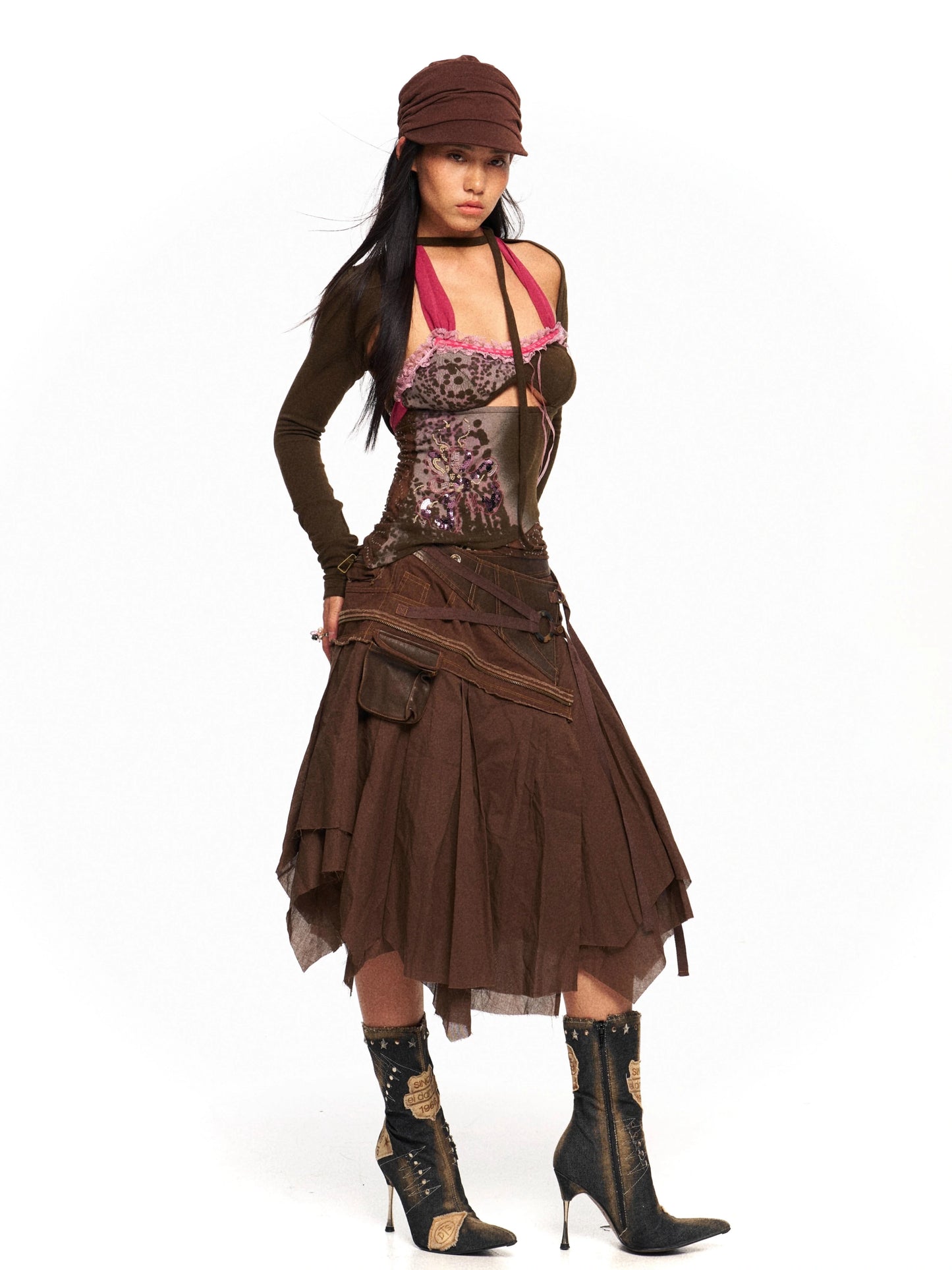 Patchwork Slim Vintage Dress – Layered Aesthetic