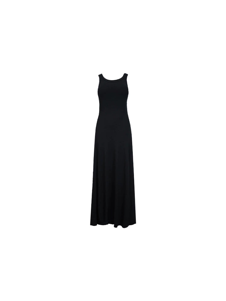 French Vintage Sleeveless Sundress – Belted Slim Fit Maxi