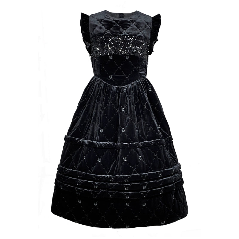 Черное длинное платье с блестками