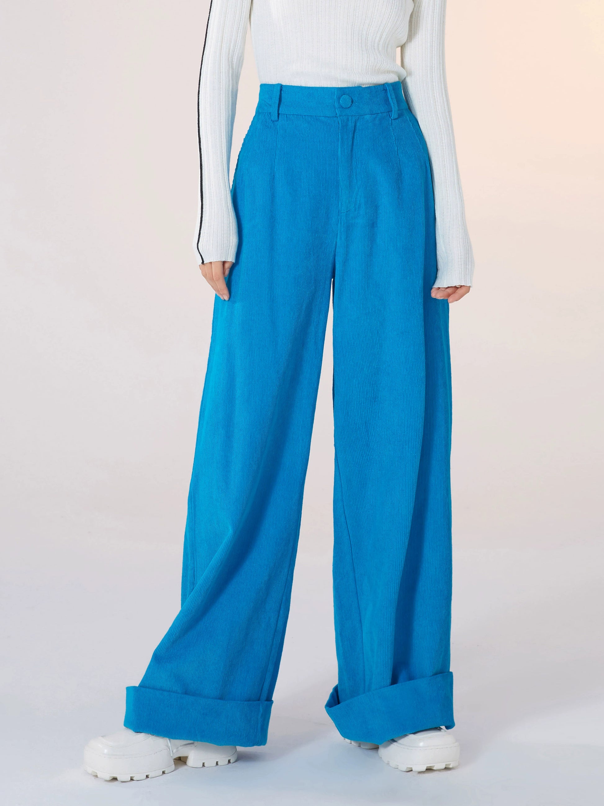 Autumn/Winter White Corduroy Wide Leg Casual Pants