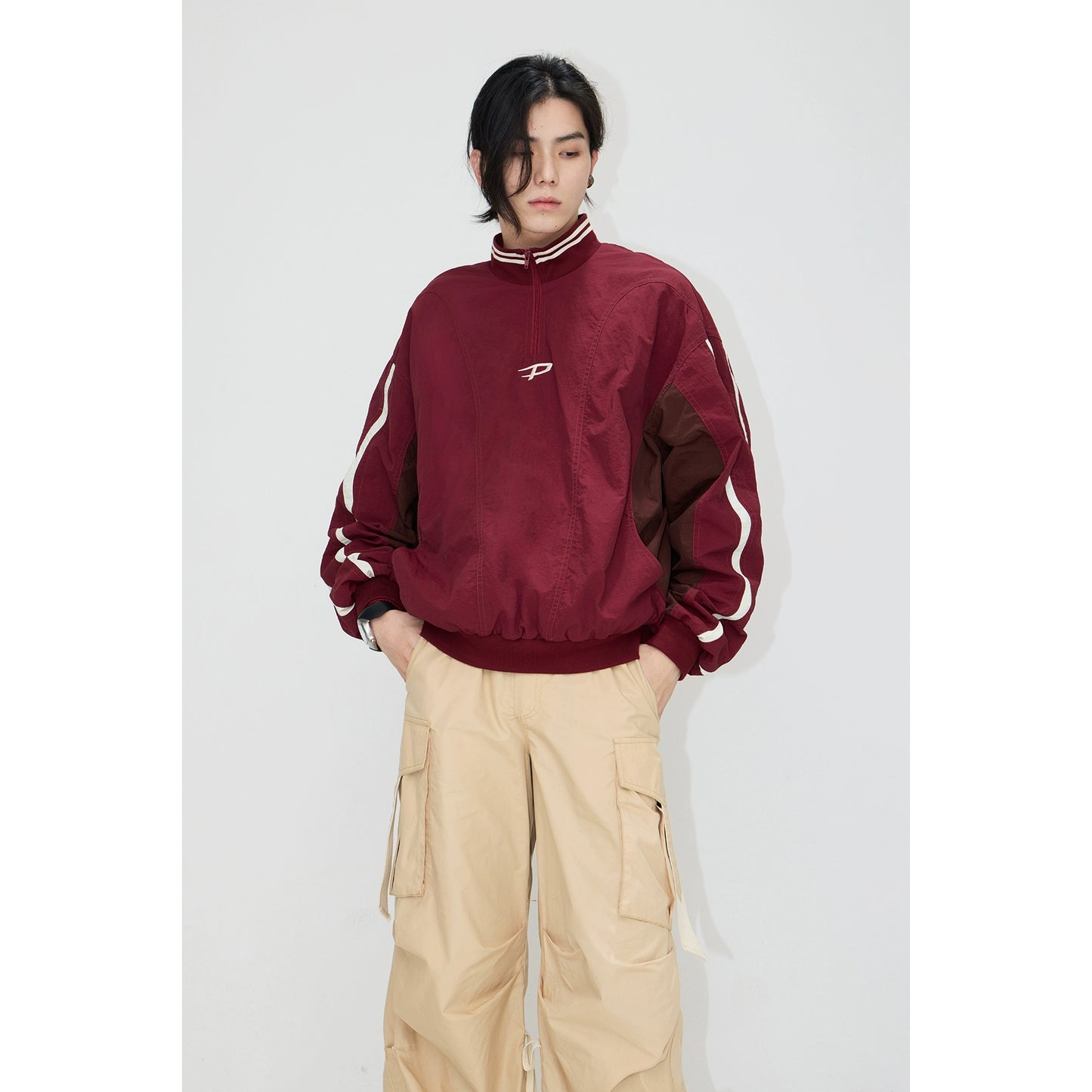 Retro Sports -Tand Up Collar Pullover Coat