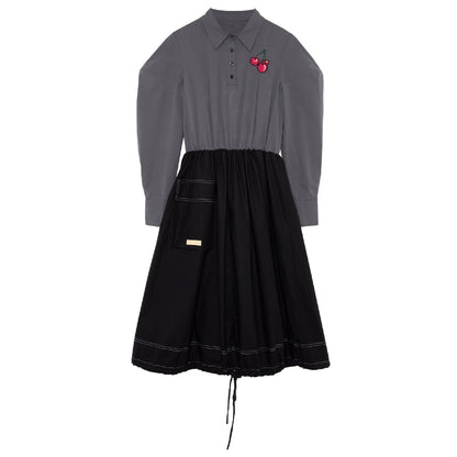 Cherry Embroidery: Grey Shirt Dress