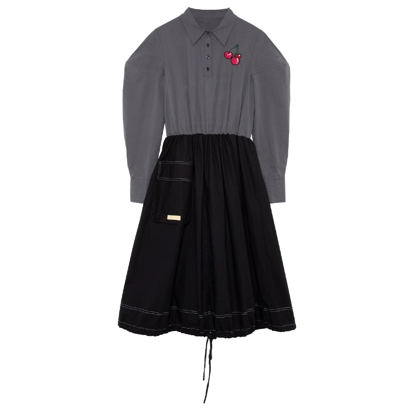체리 자수 : 회색 셔츠 드레스