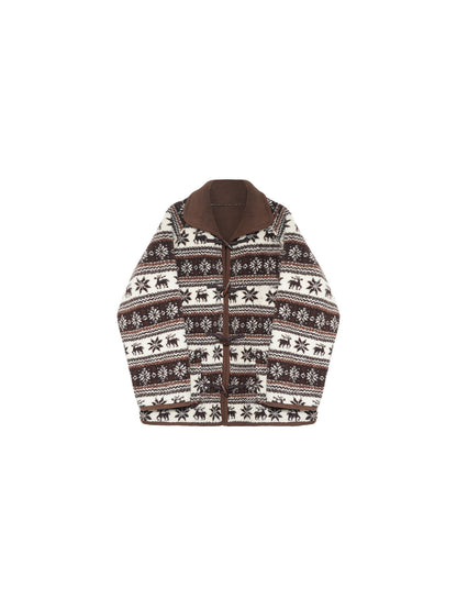 Snowy Deer Walk Christmas Faux Shearling Coat