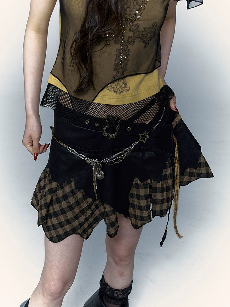 Falda corta punk retro negra con empalme irregular Rock |